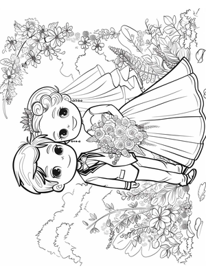 Bruiloft Bruid Bruidegom 2 Kleurplaat — gratis kleurplaat printen