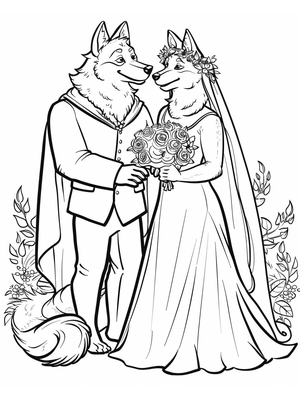 Bruiloft Wolves Kleurplaat — gratis kleurplaat printen