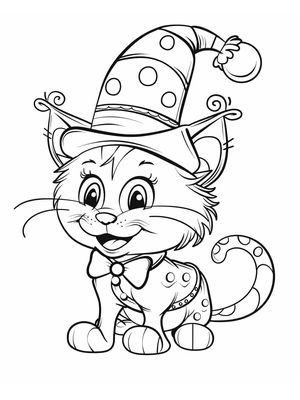 Circus Clown Cat Kleurplaat — gratis kleurplaat printen
