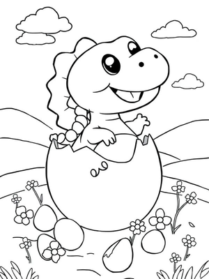 Dinosaurus komt uit ei Kleurplaat — gratis kleurplaat