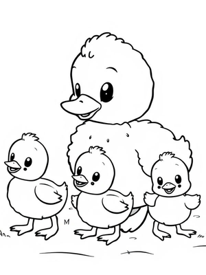 Eendje met haar jong Kleurplaat — gratis kleurplaat