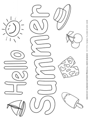 Hello Summer Kleurplaat — gratis kleurplaat printen
