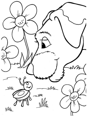 Hond en lieveheersbeestje Kleurplaat — gratis kleurplaat printen