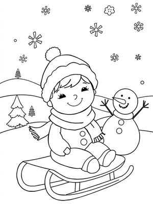 Kind op de slee Kleurplaat — gratis kleurplaat