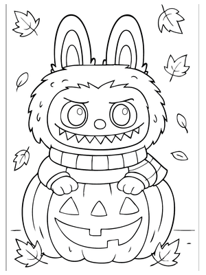 Labubu Halloween-pompoen 2 Kleurplaat — gratis kleurplaat
