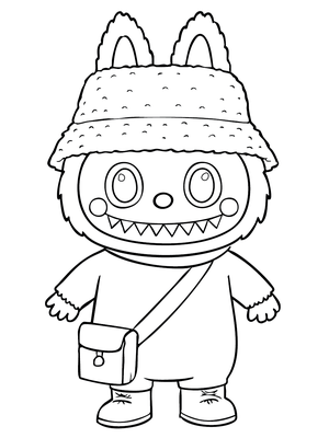 Labubu Kamperen Kleurplaat — gratis kleurplaat