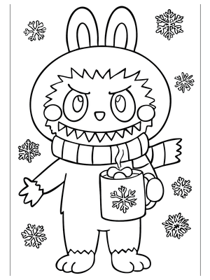 Labubu Winter Cacao Kleurplaat — gratis kleurplaat