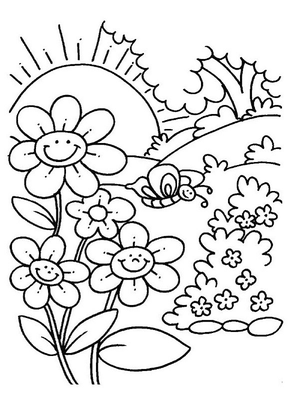 Lente, bloemen bloeien Kleurplaat — gratis kleurplaat