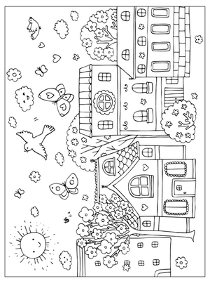 Lente in de stad Kleurplaat — gratis kleurplaat printen
