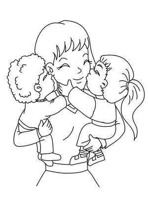 Moeder samen met kinderen Kleurplaat — gratis kleurplaat printen