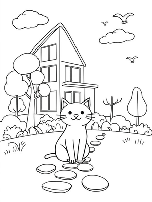 Poes in de tuin Kleurplaat — gratis kleurplaat printen