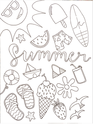 Zomer Doodle Kleurplaat — gratis kleurplaat printen
